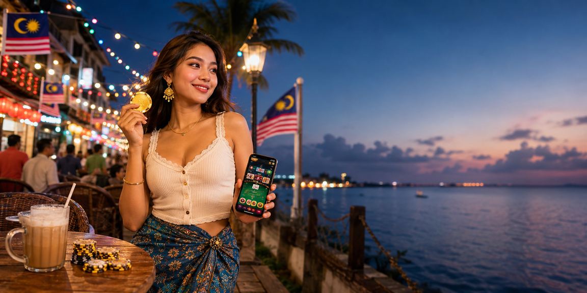 Pengguna menikmati bonus cashback dengan latar belakang Melaka